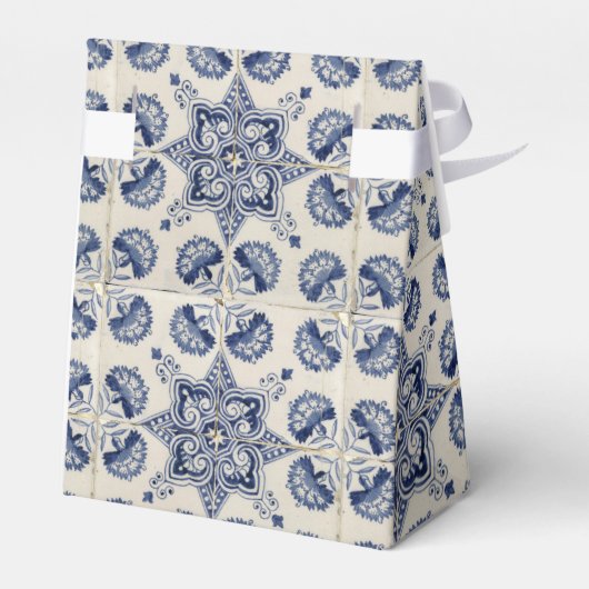  blauw wit geometrisch ventilatorpatroon bedankdoosjes (Achterkant)