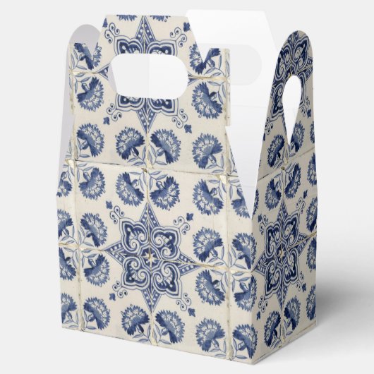  blauw wit geometrisch ventilatorpatroon bedankdoosjes (Geopend)