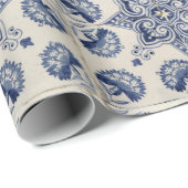 blauw wit geometrisch ventilatorpatroon cadeaupapier (Rol Hoek)