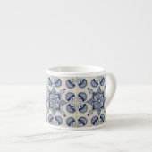 blauw wit geometrisch ventilatorpatroon espresso kop (Voorkant rechts)