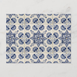  blauw wit geometrisch ventilatorpatroon feestdagenkaart