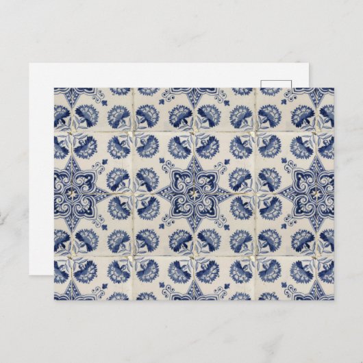  blauw wit geometrisch ventilatorpatroon feestdagenkaart (Voorkant / Achterkant)