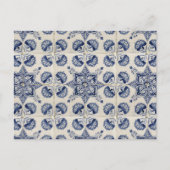  blauw wit geometrisch ventilatorpatroon feestdagenkaart (Voorkant)