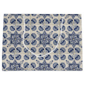  blauw wit geometrisch ventilatorpatroon groot cadeauzakje (Voorkant)