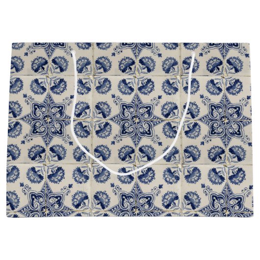  blauw wit geometrisch ventilatorpatroon groot cadeauzakje (Voorkant)