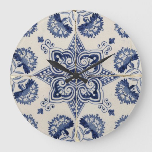  blauw wit geometrisch ventilatorpatroon grote klok (Voorkant)