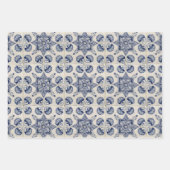 blauw wit geometrisch ventilatorpatroon inpakpapier vel (Voorkant 2)