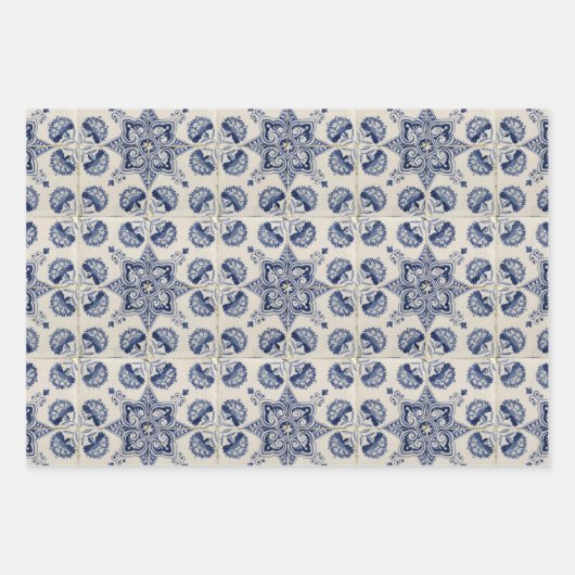  blauw wit geometrisch ventilatorpatroon inpakpapier vel (Voorkant)