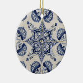  blauw wit geometrisch ventilatorpatroon keramisch ornament (Rechts)