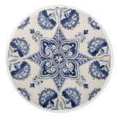  blauw wit geometrisch ventilatorpatroon keramische knop (Voorkant)