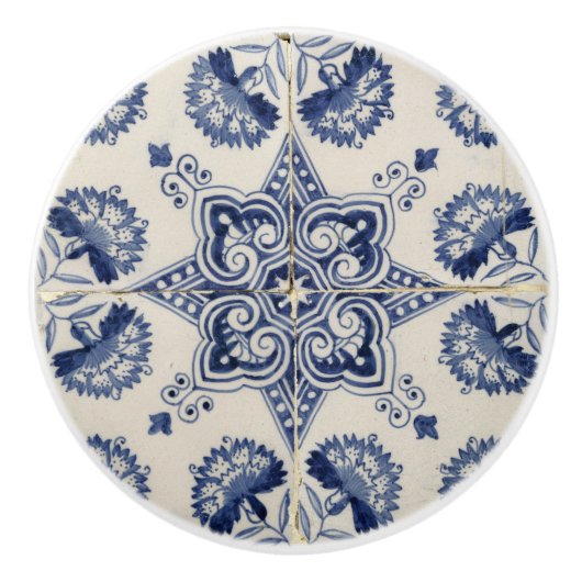  blauw wit geometrisch ventilatorpatroon keramische knop (Voorkant)