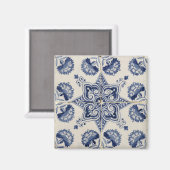 blauw wit geometrisch ventilatorpatroon magneet (Voorkant / Achterkant)