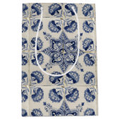 blauw wit geometrisch ventilatorpatroon medium cadeauzakje (Voorkant)