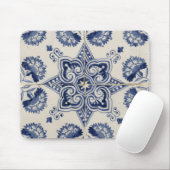  blauw wit geometrisch ventilatorpatroon muismat (Met muis)