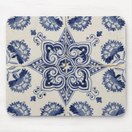  blauw wit geometrisch ventilatorpatroon muismat (Voorkant)