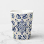  blauw wit geometrisch ventilatorpatroon papieren bekers (Links)