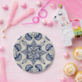blauw wit geometrisch ventilatorpatroon papieren bordje (Feest)