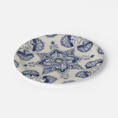 blauw wit geometrisch ventilatorpatroon papieren bordje (Gekanteld)