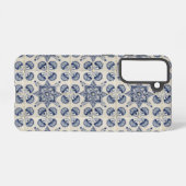  blauw wit geometrisch ventilatorpatroon samsung galaxy hoesje (Achterkant horizontaal)