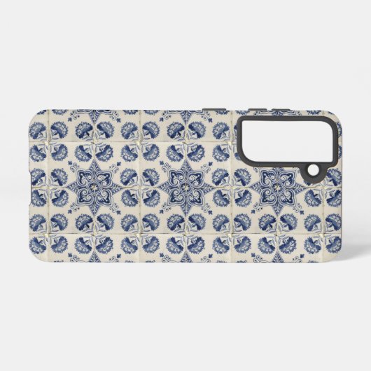  blauw wit geometrisch ventilatorpatroon samsung galaxy hoesje (Achterkant horizontaal)