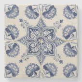 blauw wit geometrisch ventilatorpatroon stenen onderzetter (Voorkant)