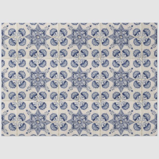 blauw wit geometrisch ventilatorpatroon tissuepapier (Voorkant)