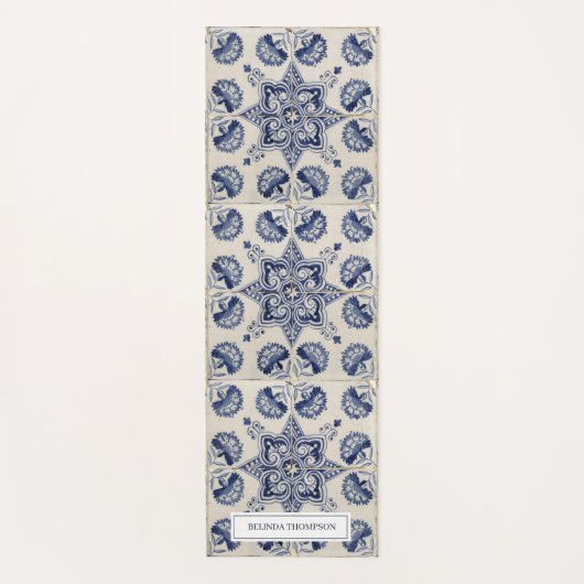  blauw wit geometrisch ventilatorpatroon yogamat (Voorkant)