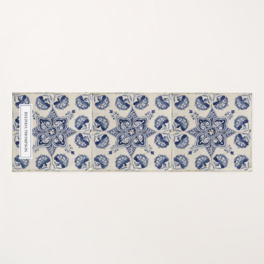  blauw wit geometrisch ventilatorpatroon yogamat (Voorkant (horizontaal))