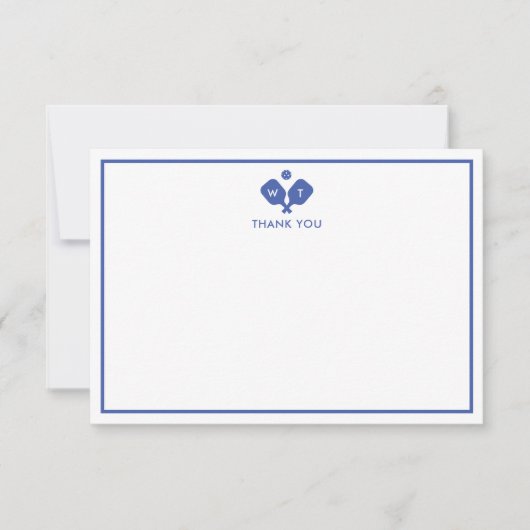 Blauw Wit Gepersonaliseerd Monogram Pickleball Bedankkaart (Voorkant)