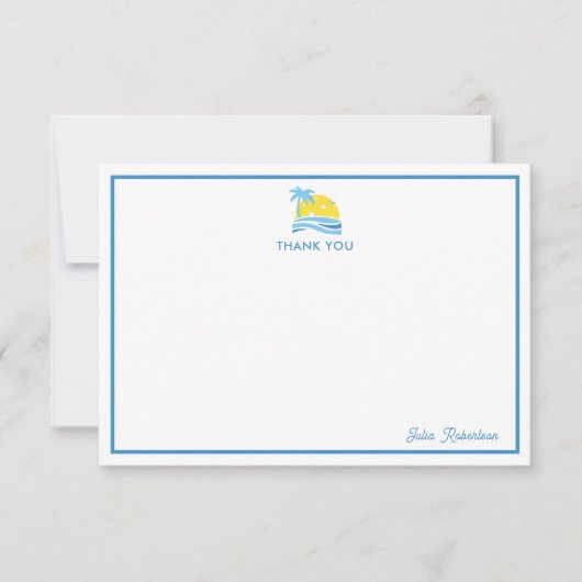 Blauw Wit Gepersonaliseerd Monogram Pickleball Sun Bedankkaart (Voorkant)