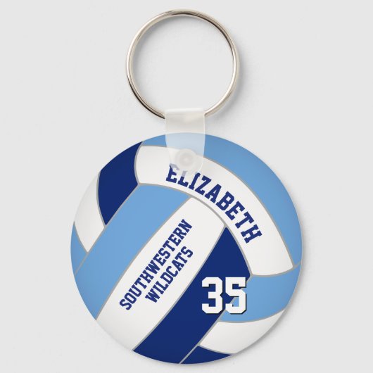 Blauw wit gepersonaliseerd volleybal sleutelhanger (Voorkant)