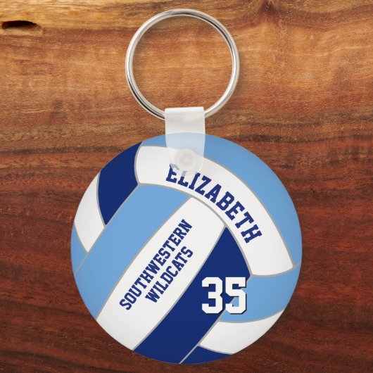 Blauw wit gepersonaliseerd volleybal sleutelhanger (Achterkant)