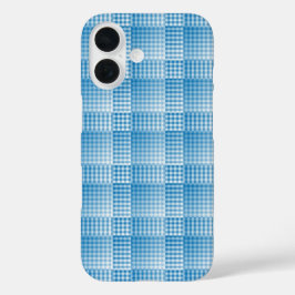 Blauw Wit Geruit Abstract Patroon iPhone 16 Hoesje
