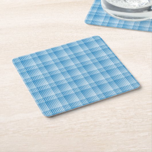 Blauw Wit Geruit Abstract Patroon Kartonnen Onderzetters (Schuin)