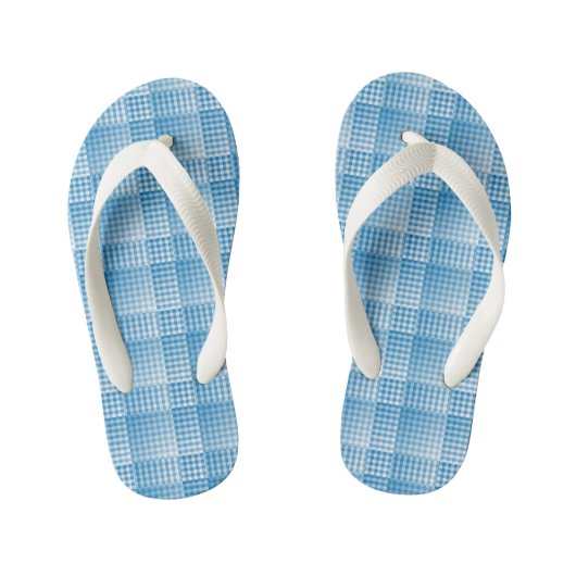 Blauw Wit Geruit Abstract Patroon Kinder Teenslippers (Voetbed)