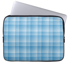Blauw Wit Geruit Abstract Patroon Laptop Sleeve