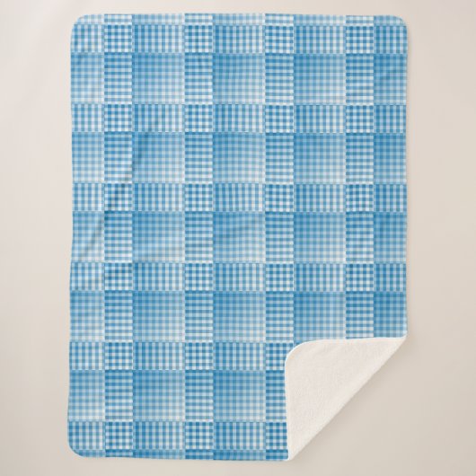 Blauw Wit Geruit Abstract Patroon Sherpa Deken (Voorkant)