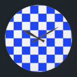 Blauw-wit-geruit controlepatroon grote klok<br><div class="desc">Blauw en Wit Check Geruit Geometrische Vierkantjes Patroonontwerp</div>