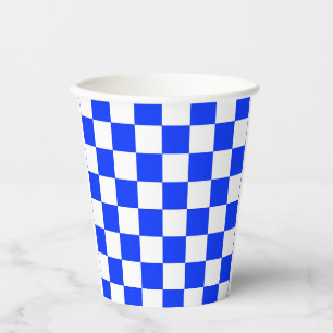 Blauw-wit-geruit controlepatroon papieren bekers