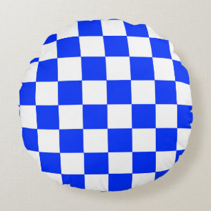 Blauw-wit-geruit controlepatroon rond kussen