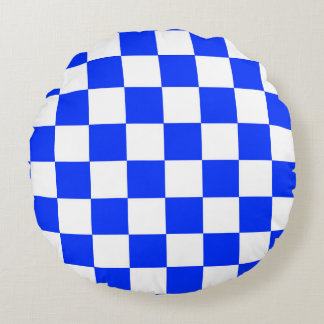Blauw-wit-geruit controlepatroon rond kussen
