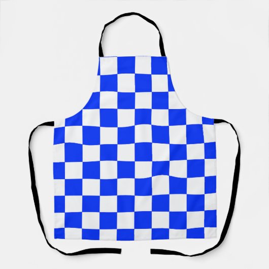 Blauw-wit-geruit controlepatroon schort (Voorkant)