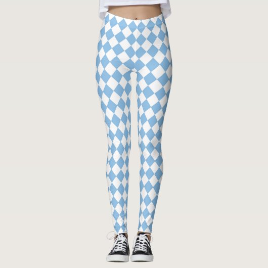Blauw Wit Geruit Diamant Patroon Leggings (Voorkant)