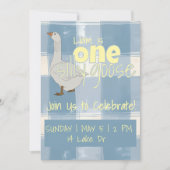 Blauw & Wit Geruit Eén Dwaas Kippenjong Kaart (Voorkant)