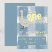 Blauw & Wit Geruit Eén Dwaas Kippenjong Kaart (Voorkant / Achterkant)