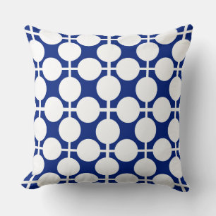 Blauw-wit geruit en polka dot patroon kussen