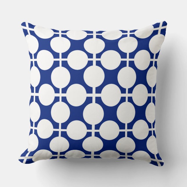 Blauw-wit geruit en polka dot patroon kussen (Voorkant)