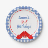 Blauw & Wit Geruit Gingham Rode Schoenen OZ Party Papieren Bordje (Voorkant)