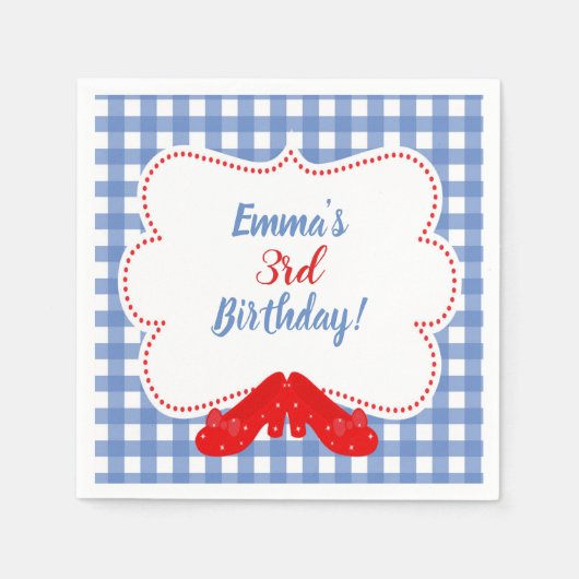 Blauw & Wit Geruit Gingham Rode Schoenen OZ Party Servet (Voorkant)