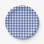 Blauw & Wit Geruit Gingham Squares OZ Party Papieren Bordje (Voorkant)